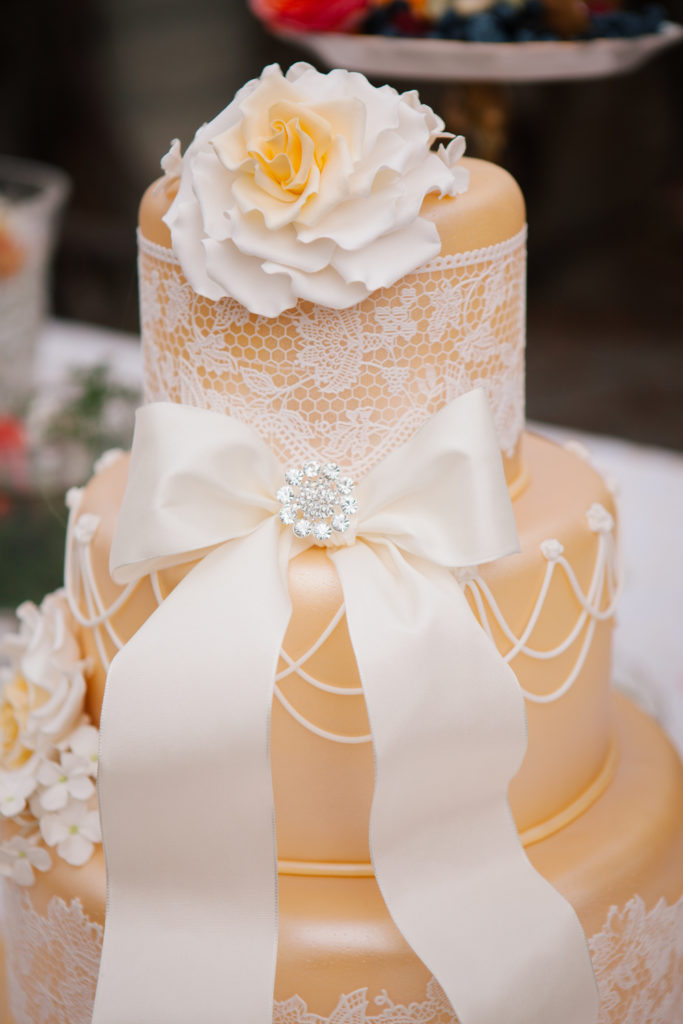 Lace and silk utah wedding cake